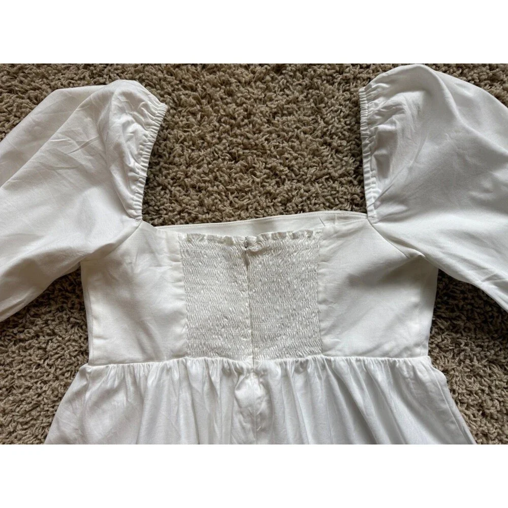Reformation Organic Cotton Puff Sleeve Peasant Top Smocked Back Ivory Size 2